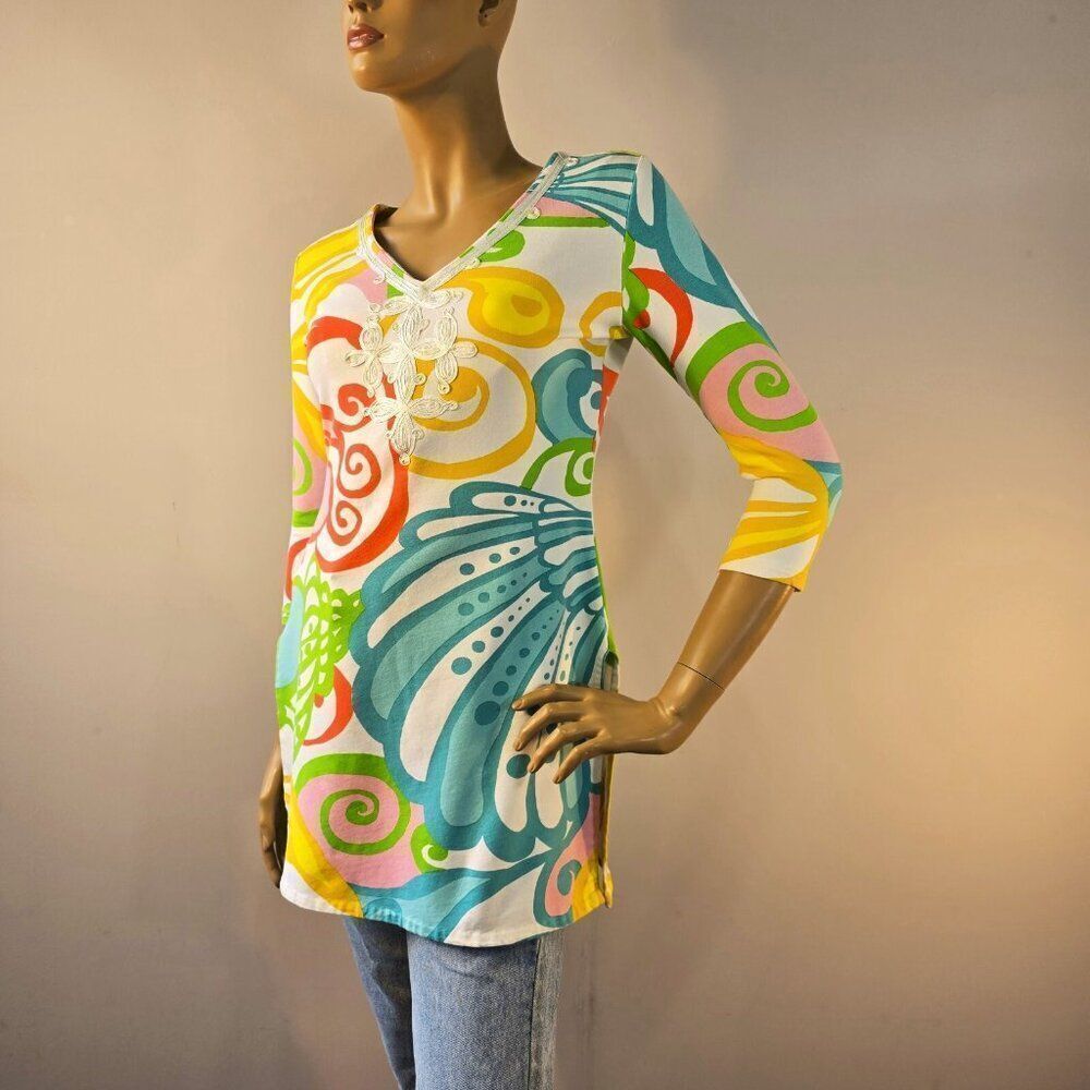 Keylime & Pink Womens Sz S Tunic Top Beach Resort Wear Colorful Bright - Picture 8 of 9